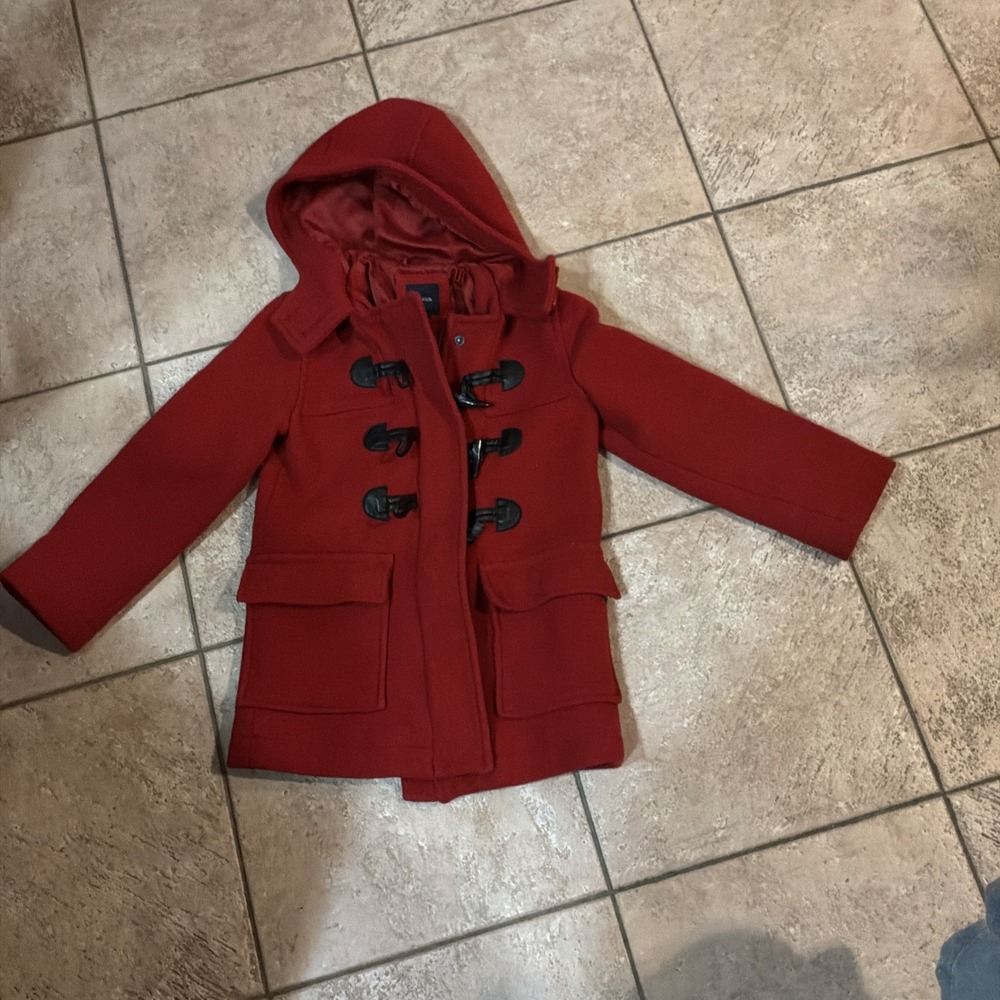 Gap Kids red‎ wool-blend hooded duffel coat 6/7